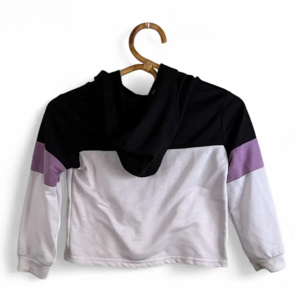 Girls Black & White Color-Block Hoodie featuring a Purple 